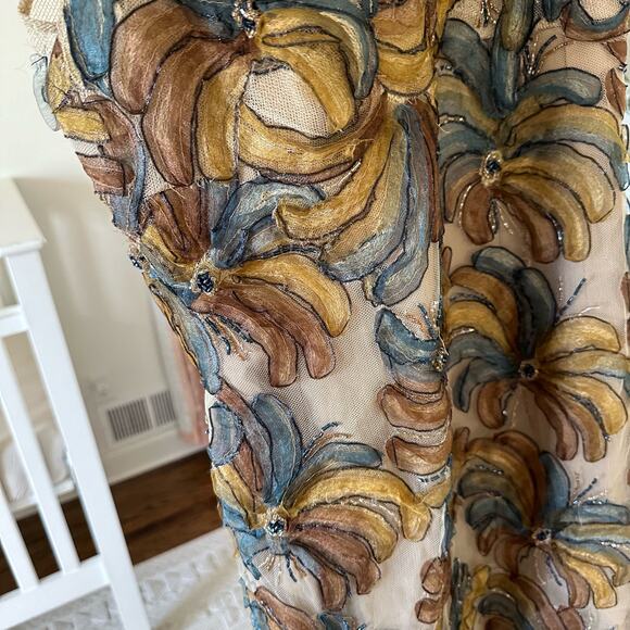 Rose Taft Couture Silk Floral Beaded Formal Evening Gown - Picture 10 of 10